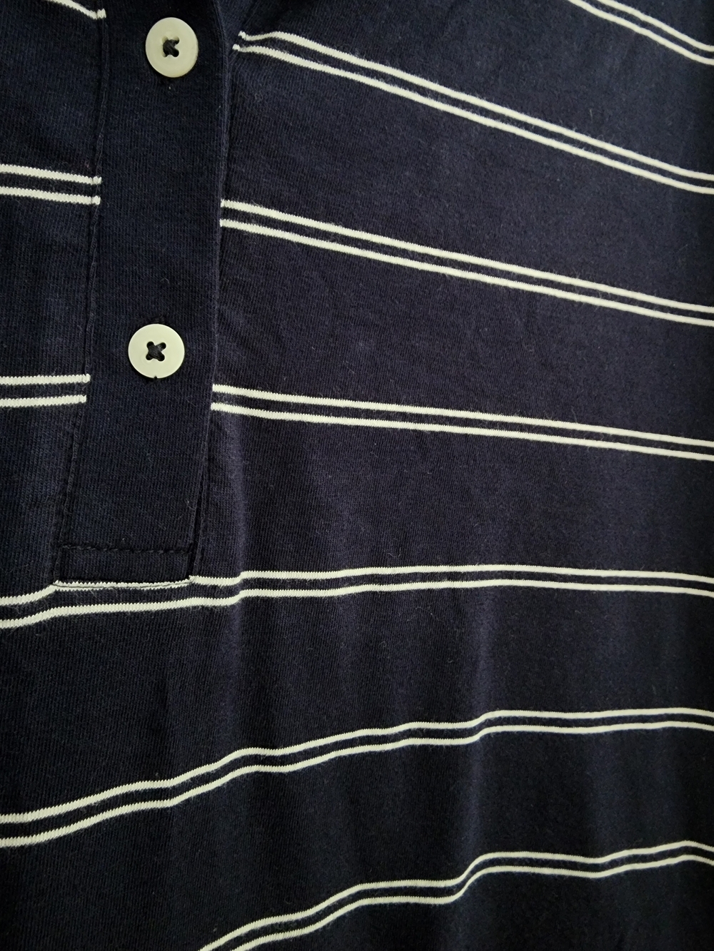 Simons Contemporaine Organic Cotton Navy & White Striped Preppy Polo Button-Down - Picture 6 of 8